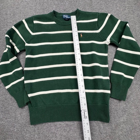 Polo by Ralph Lauren Boys Lg. Green Striped Cotton Sweater Flesh Pony Mini Prep - Picture 5 of 9